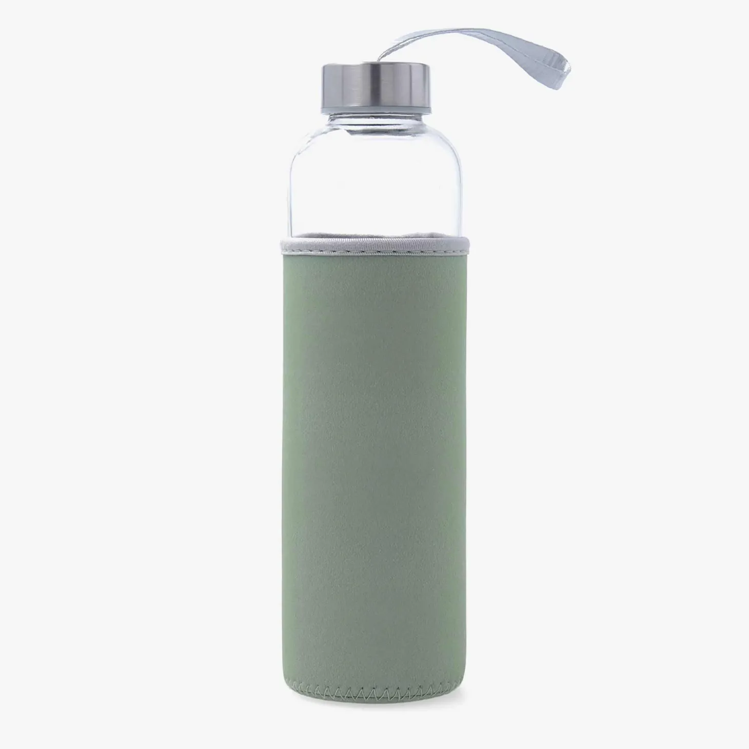 Botella de vidrio con neopreno verde claro 0,6L Tera