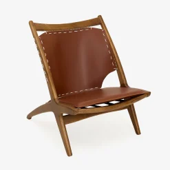 Butaca de madera olmo y cuero Brena 60x49x76cm Clau&Chloe