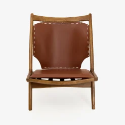 Butaca de madera olmo y cuero Brena 60x49x76cm Clau&Chloe