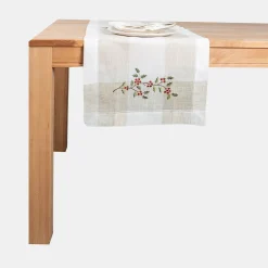 Camino de mesa blanco bordado Muérdago 40x140cm