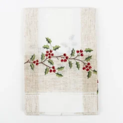 Camino de mesa blanco bordado Muérdago 40x140cm