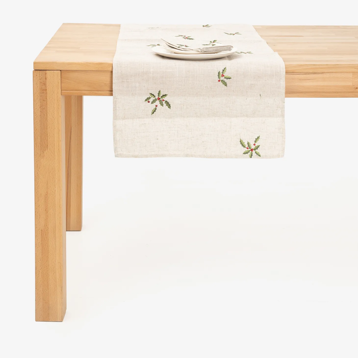 Camino de mesa de lino beige Acebo 50x150cm