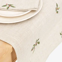 Camino de mesa de lino beige Acebo 50x150cm