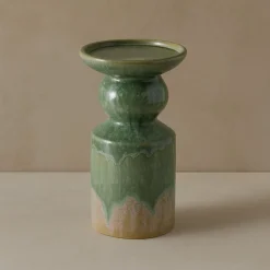 Candelabro de gres verde Narea 15cm