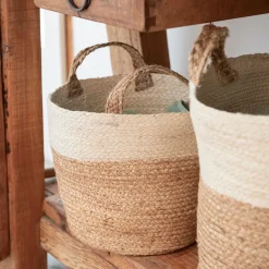 Cesta de yute blanca y natural Vide Ø25x25cm