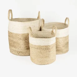 Cesta de yute blanca y natural Vide Ø25x25cm