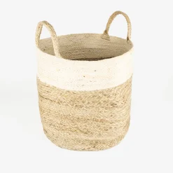 Cesta de yute blanca y natural Vide Ø35x33cm