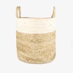 Cesta de yute blanca y natural Vide Ø35x33cm