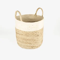 Cesta de yute blanca y natural Vide Ø30x28cm