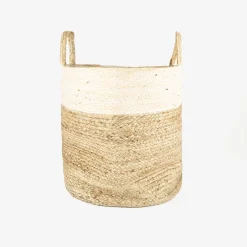 Cesta de yute blanca y natural Vide Ø30x28cm