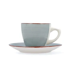 Conjunto de 2 tazas con plato azul de gres Vita 22cl