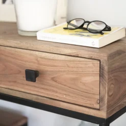 Consola de madera acacia con dos cajones y estantes Bremen 80x30x81cm