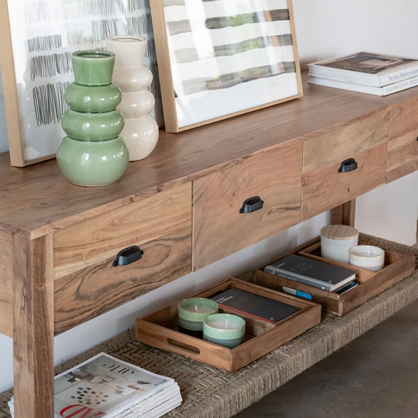 Consola de madera de acacia Bolt 170x40x75cm Clau&Chloe
