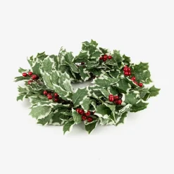 Corona decorativa de acebo y bayas rojas Ø41cm