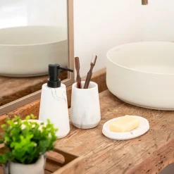 Dispensador de jabón de baño efecto mármol Fem Ø8x19cm