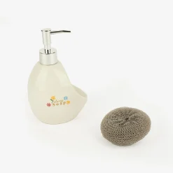 Dispensador de jabón de cocina de cerámica con estropajo Flores 11x9x18cm