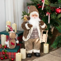 Figura decorativa Santa Claus con bolsa de regalos y trineo 60cm