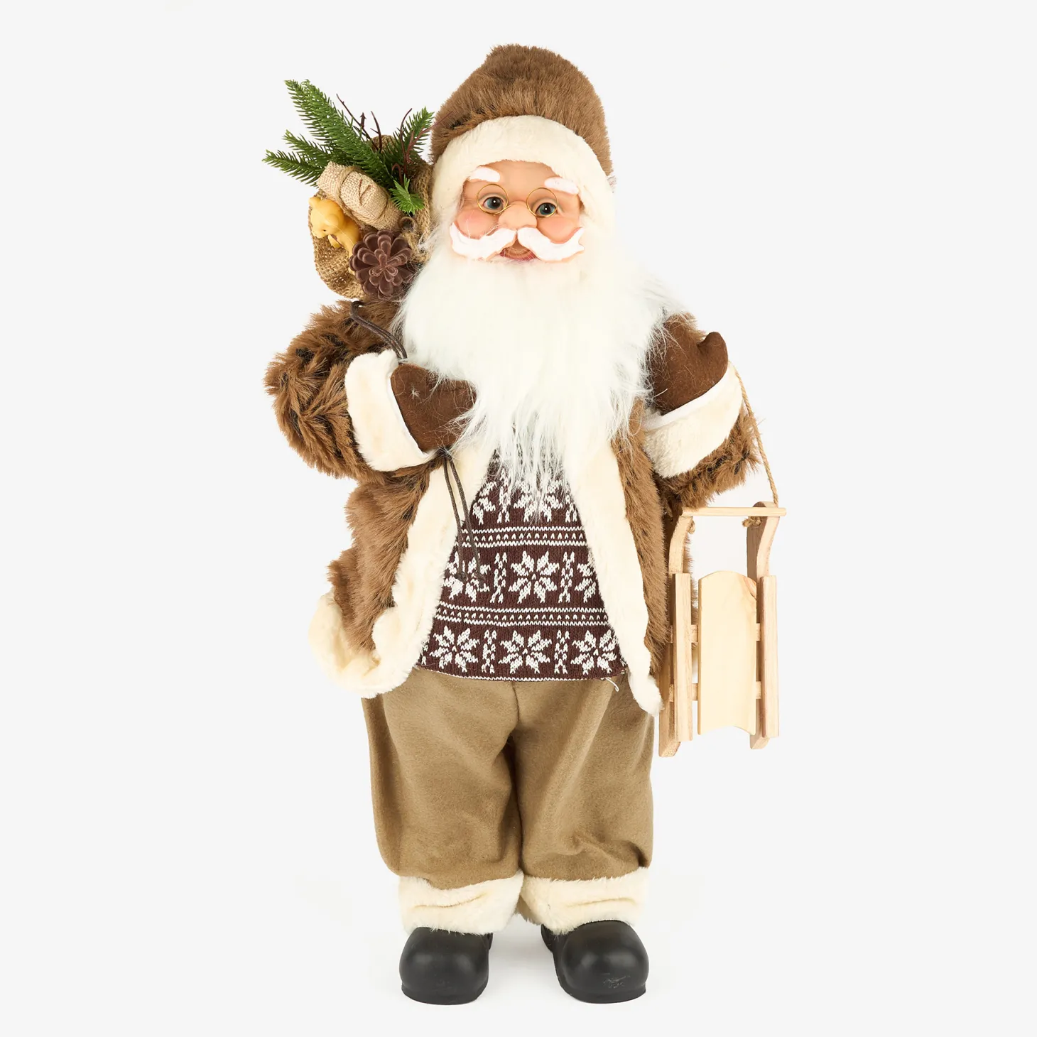 Figura decorativa Santa Claus con bolsa de regalos y trineo 60cm