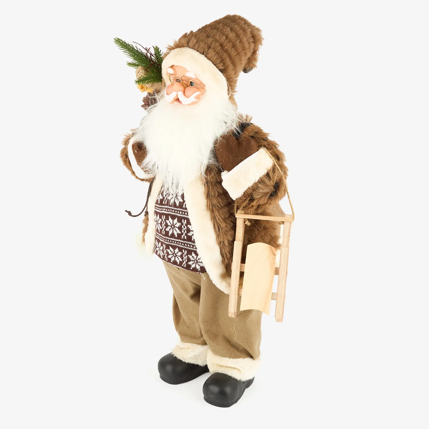 Figura decorativa Santa Claus con bolsa de regalos y trineo 60cm