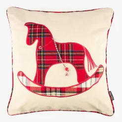 Funda de cojín Caballo balancín de tartán 45x45cm