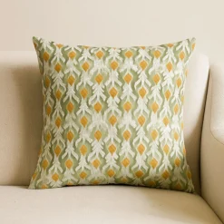 Funda de cojín de algodón verde y naranja cuadrada Tarka 45x45cm