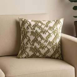 Funda de cojín de algodón verde y blanca cuadrada Nalia 45x45cm