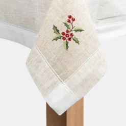 Mantel de Navidad blanco bordado Muérdago 150x250cm