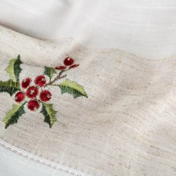 Mantel de Navidad blanco bordado Muérdago 150x250cm