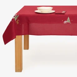 Mantel rojo bordado Pueblo 150x250cm