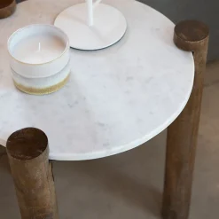 Mesa auxiliar de mármol y madera Houston Ø40x50cm Clau&Chloe