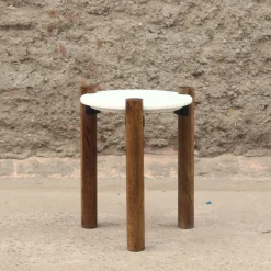 Mesa auxiliar de mármol y madera Houston Ø40x50cm Clau&Chloe