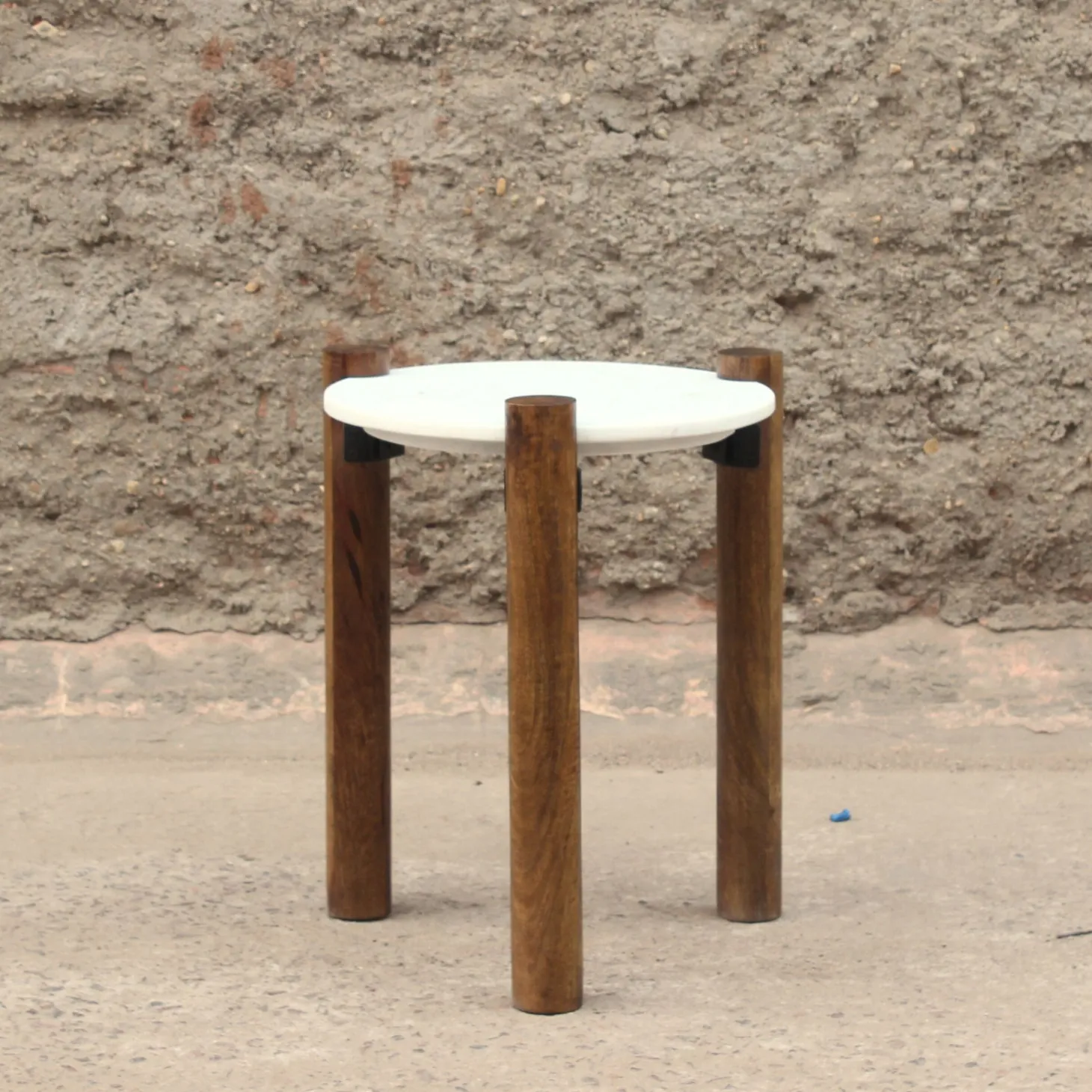 Mesa auxiliar de mármol y madera Houston Ø40x50cm Clau&Chloe