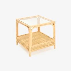 Mesa auxiliar de ratán y cristal Corvo 55x55x50cm