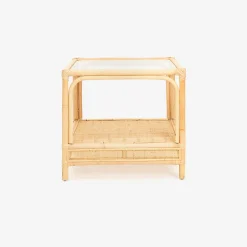Mesa auxiliar de ratán y cristal Corvo 55x55x50cm