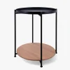 Mesa auxiliar redonda negra de acero y madera Linz ø42x52cm