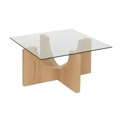 Mesa de centro de cristal y madera DM Milán 85x85x45cm