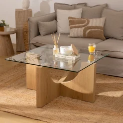 Mesa de centro de cristal y madera DM Milán 85x85x45cm