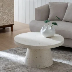 Mesa de centro de fibra de magnesio blanca Milo Ø80x38cm