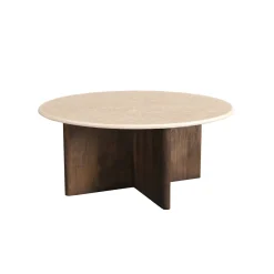 Mesa de centro de madera de mango y mármol Kioto Ø90x38cm
