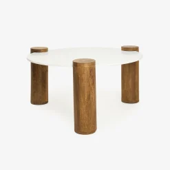 Mesa de centro de mármol y madera Houston Ø90x45 Clau&Chloe