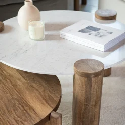 Mesa de centro de mármol y madera Houston Ø90x45 Clau&Chloe