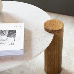 Mesa de centro de mármol y madera Houston Ø90x45 Clau&Chloe