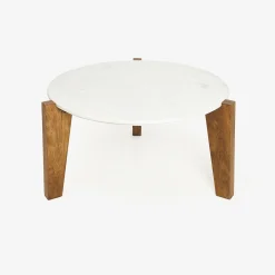Mesa de centro de mármol y madera Berlín Ø90x45 Clau&Chloe