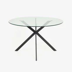 Mesa de comedor de cristal con patas de metal Fita Ø120x75cm