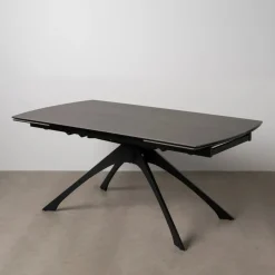 Mesa de comedor extensible de cerámica y cristal gris oscuro 180/260x90x76cm