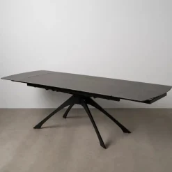 Mesa de comedor extensible de cerámica y cristal gris oscuro 180/260x90x76cm