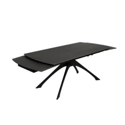 Mesa de comedor extensible de cerámica y cristal gris oscuro 180/260x90x76cm