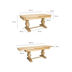 Mesa de comedor extensible de madera de olmo reciclada Toulouse 160/220x80x76cm