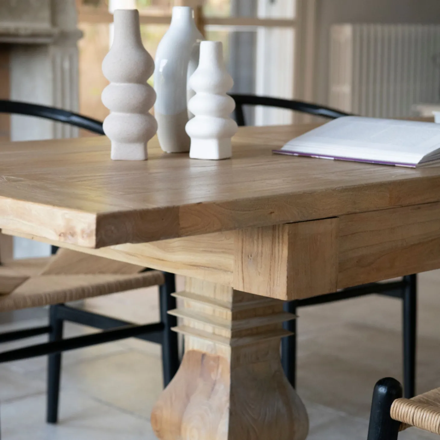 Mesa de comedor extensible de madera de olmo reciclada Toulouse 160/220x80x76cm