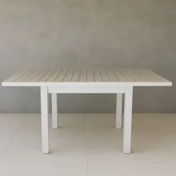 Mesa de jardín extensible de aluminio blanco con efecto madera Albir 90/180x90x76cm